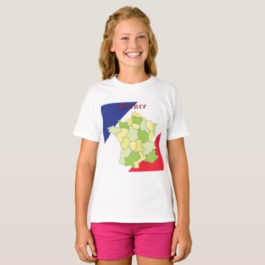 Frankrijk nationale kleuren en kaart t-shirt (Voorkant volledig)