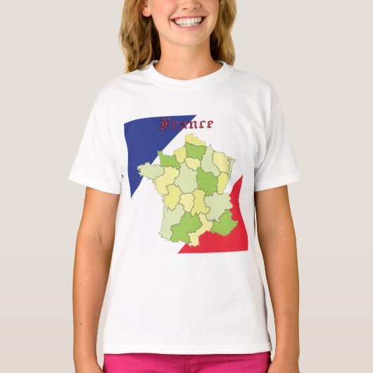 Frankrijk nationale kleuren en kaart t-shirt (Voorkant)