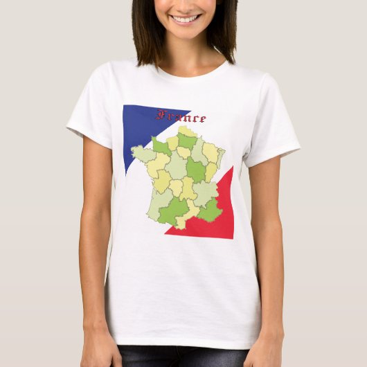 Frankrijk nationale kleuren en kaart t-shirt (Voorkant)