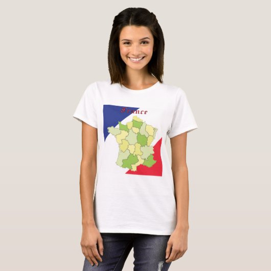 Frankrijk nationale kleuren en kaart t-shirt (Voorkant volledig)
