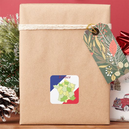 Frankrijk nationale kleuren en kaart vierkante sticker