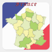 Frankrijk nationale kleuren en kaart vierkante sticker (Voorkant)