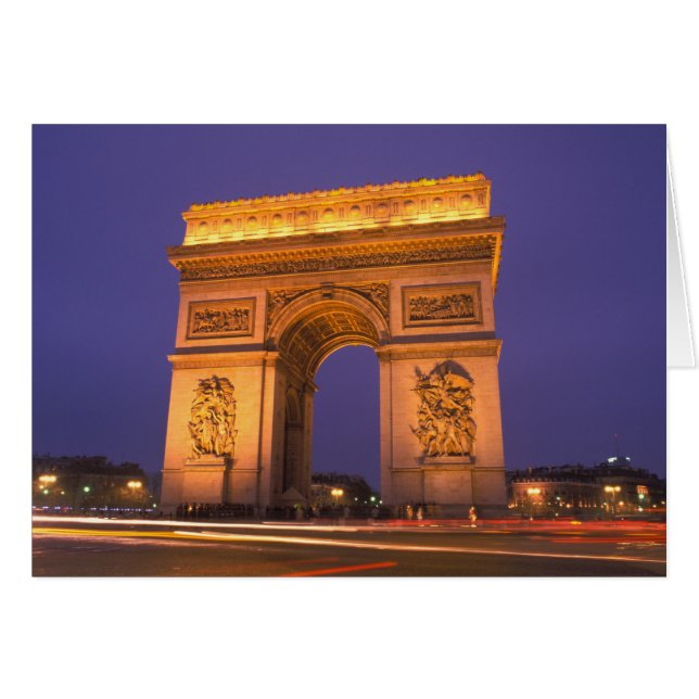 Frankrijk, Parijs, Arc de Triomphe bij schemering. (Voorkant Horizontaal)