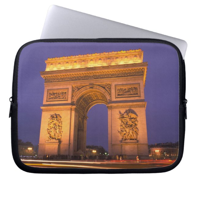 Frankrijk, Parijs, Arc de Triomphe bij schemering. Laptop Sleeve (Voorkant)