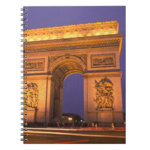 Frankrijk, Parijs, Arc de Triomphe bij schemering. Notitieboek