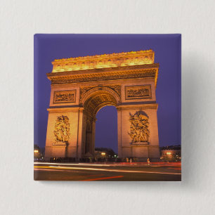 Frankrijk, Parijs, Arc de Triomphe bij schemering. Vierkante Button 5,1 Cm