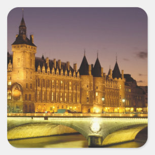 Frankrijk, Parijs, Conciergerie en rivier Seine bi Vierkante Sticker