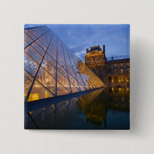 Frankrijk, Parijs. De Louvre bij schemering. Credi Vierkante Button 5,1 Cm