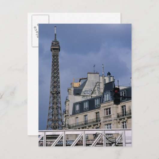 Frankrijk, Parijs, Eiffeltoren achter de metro Briefkaart (Voorkant / Achterkant)