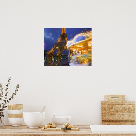 Frankrijk, Parijs. Eiffeltoren in schemermist en Poster (Keuken)