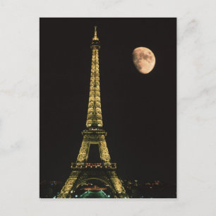 Frankrijk, Parijs. Eiffeltoren 's nachts met Briefkaart
