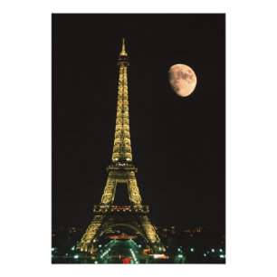 Frankrijk, Parijs. Eiffeltoren 's nachts met Foto Afdruk