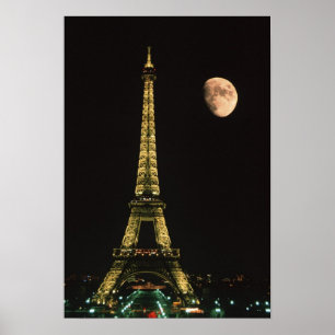 Frankrijk, Parijs. Eiffeltoren 's nachts met Poster
