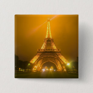 Frankrijk, Parijs. Eiffeltoren verlicht om 3 Vierkante Button 5,1 Cm