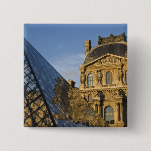 Frankrijk, Parijs, Louvre Museum en de Piramide, Vierkante Button 5,1 Cm