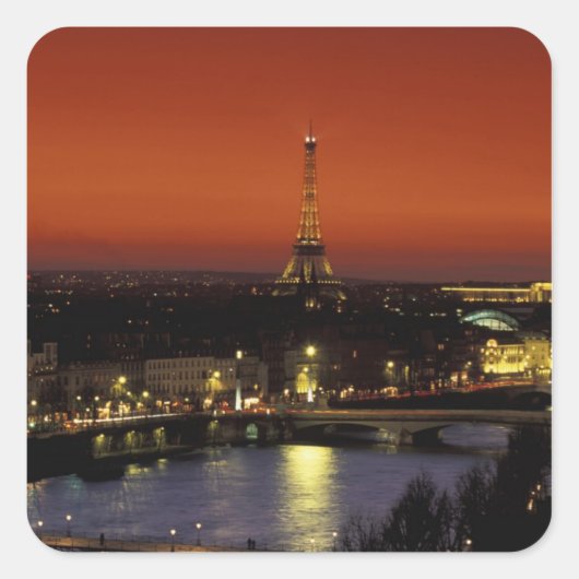 Frankrijk, Parijs Sunset view of Eiffel Tower and Vierkante Sticker (Voorkant)