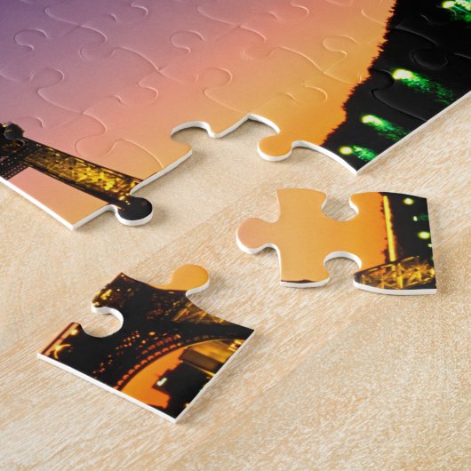 Frankrijk, Parijs, Tour Eiffel bij zonsondergang. Legpuzzel (Zijkant)
