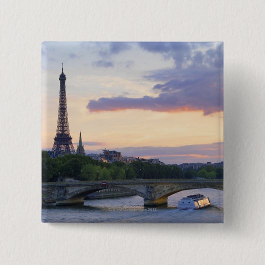 Frankrijk,Parijs,touroperboot op de Seine,Eiffel Vierkante Button 5,1 Cm (Voorkant)