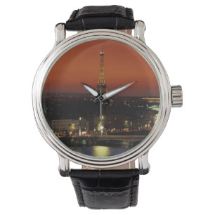 Frankrijk, Parijs Zonsondergang uitzicht op Eiffel Horloge