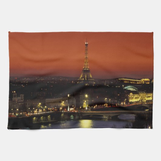 Frankrijk, Parijs Zonsondergang uitzicht op Eiffel Theedoek (Horizontaal)
