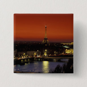Frankrijk, Parijs Zonsondergang uitzicht op Eiffel Vierkante Button 5,1 Cm