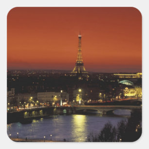 Frankrijk, Parijs Zonsondergang uitzicht op Eiffel Vierkante Sticker