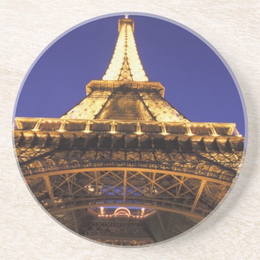 FRANKRIJK, Paris Eiffeltoren, uitzicht, avond Zandsteen Onderzetter (Voorkant)