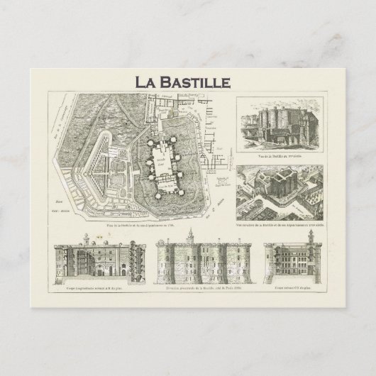 Frankrijk, Plan en afbeeldingen van de Bastille Briefkaart (Voorkant)