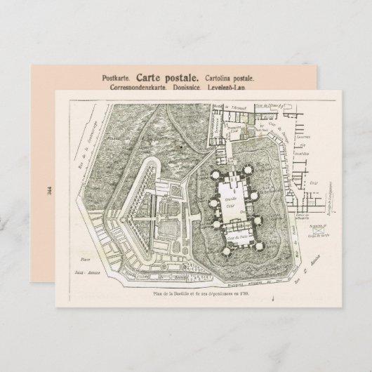 Frankrijk, Plan van de Bastille in 1789 Briefkaart (Voorkant / Achterkant)