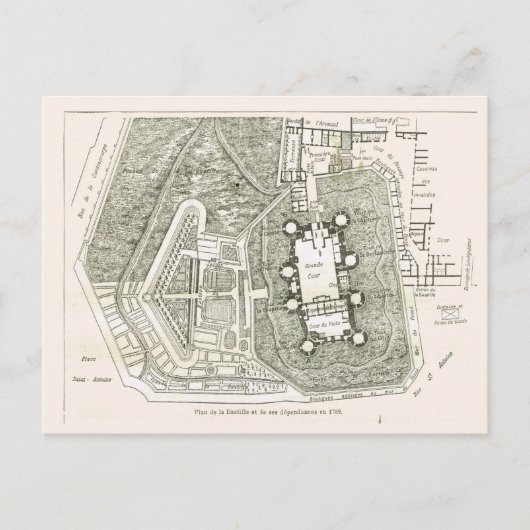 Frankrijk, Plan van de Bastille in 1789 Briefkaart (Voorkant)