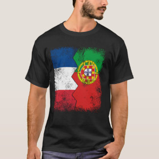 Frankrijk Portugal vlaggen half Portugees Frans wo T-shirt