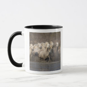 Frankrijk, Provence. Witte Camargue-paarden in gal Mok