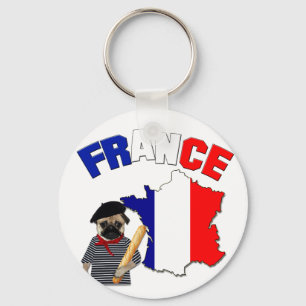 Frankrijk - Pug met baguette - Sleutelhanger