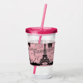 frankrijk reischic roze  parijs eiffeltoren acryl drinkbeker (Achterkant)