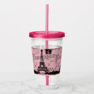 frankrijk reischic roze  parijs eiffeltoren acryl drinkbeker