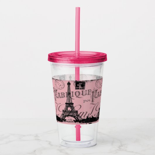 frankrijk reischic roze  parijs eiffeltoren acryl drinkbeker (Voorkant)