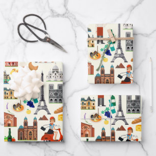 Frankrijk Reisicoontjes Ontwerp Inpakpapier Vel