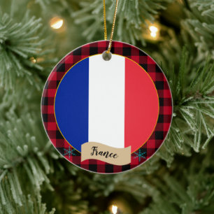 Frankrijk, rode buffelpleister en Franse vlag Keramisch Ornament