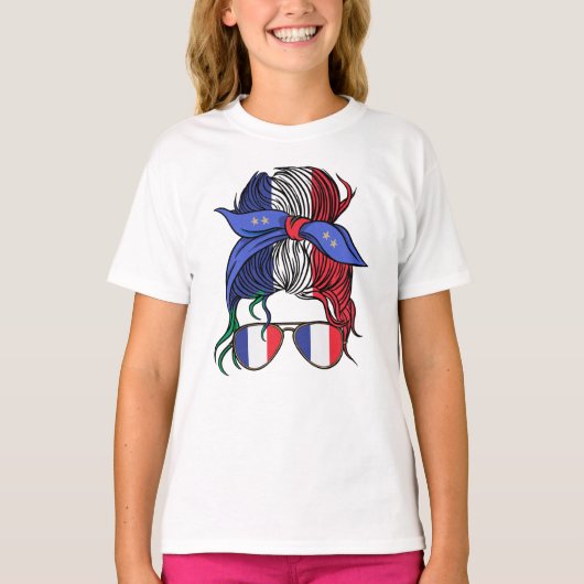 Frankrijk rommelig broodje met Franse vlag T-shirt (Voorkant)