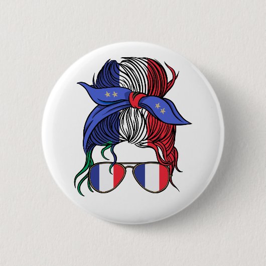 Frankrijk rommelige knot met de Franse vlag Ronde Button 5,7 Cm (Voorkant)