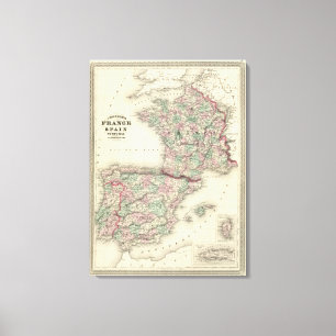 Frankrijk, Spanje en Portugal Canvas Afdruk