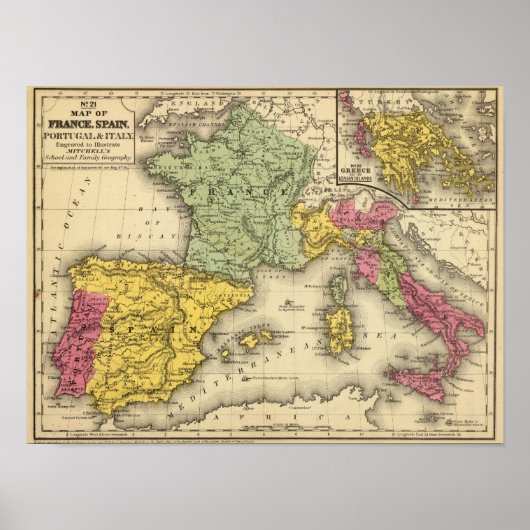 Frankrijk, Spanje, Portugal, Italië Poster (Voorkant)