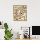 Frankrijk, Spanje, Portugal Kaart van Mitchell Poster (Thuiskantoor)