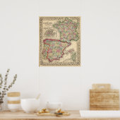 Frankrijk, Spanje, Portugal Kaart van Mitchell Poster (Keuken)