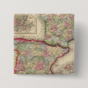 Frankrijk, Spanje, Portugal Kaart van Mitchell Vierkante Button 5,1 Cm