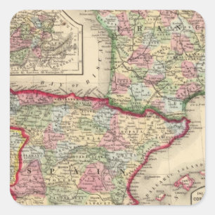 Frankrijk, Spanje, Portugal Kaart van Mitchell Vierkante Sticker