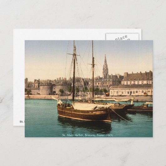  Frankrijk, St. Malo Harbour Brittany Briefkaart (Voorkant / Achterkant)