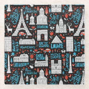 Frankrijk   Symbolen Patroon Glazen Onderzetter