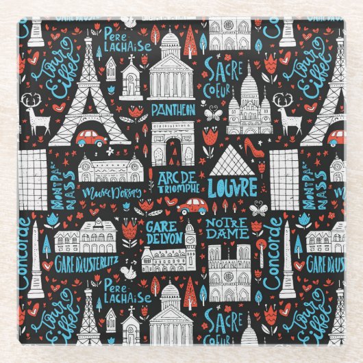 Frankrijk | Symbolen Patroon Glazen Onderzetter (Voorkant)