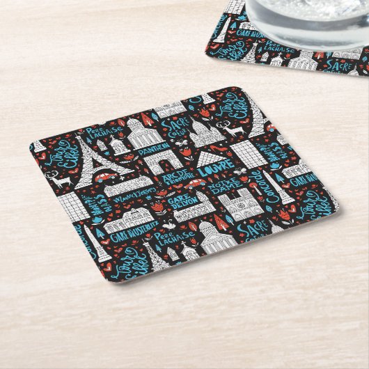 Frankrijk | Symbolen Patroon Kartonnen Onderzetters (Schuin)